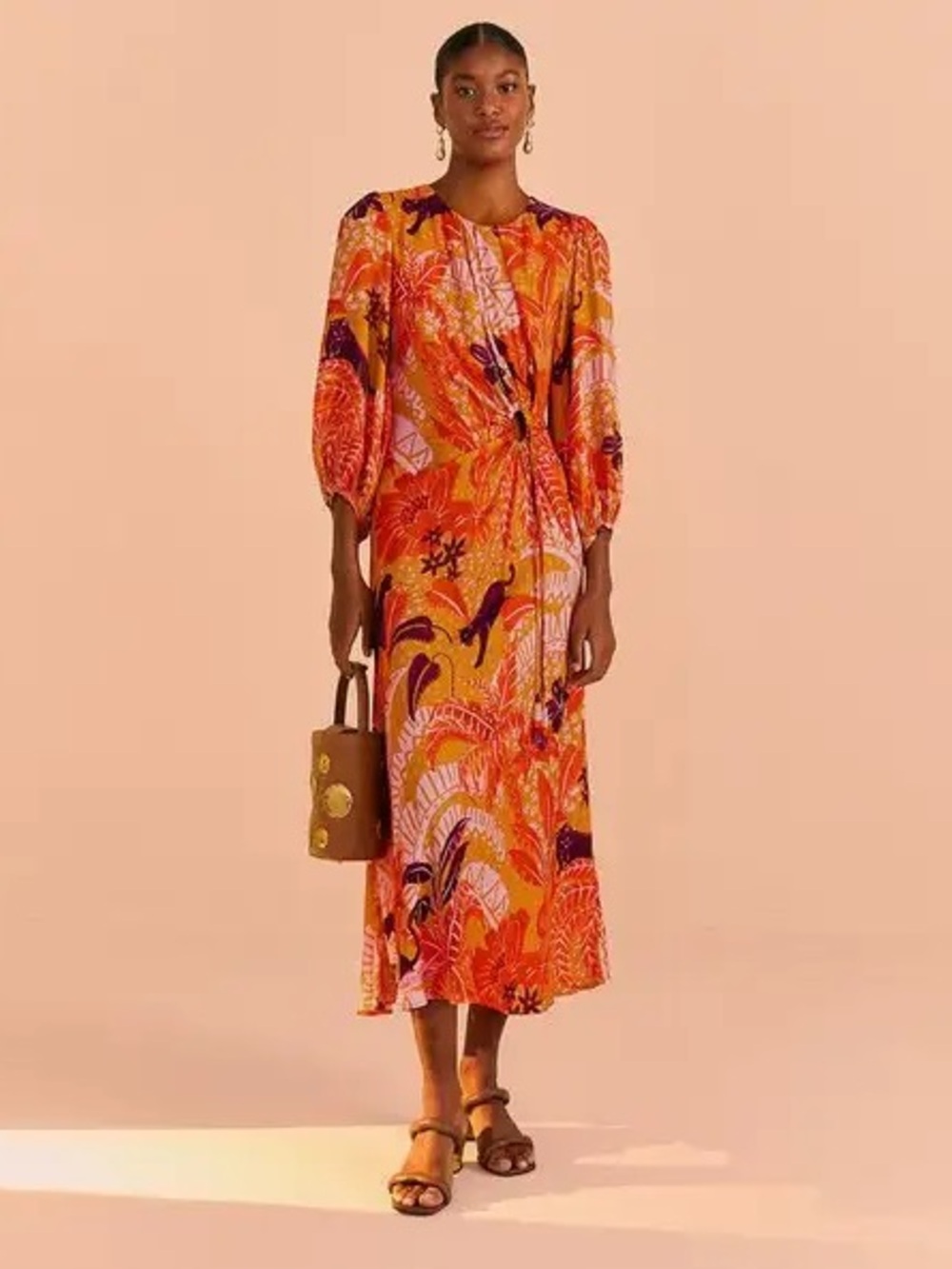 FARM Rio puff-sleeve Cutout Slip Dress